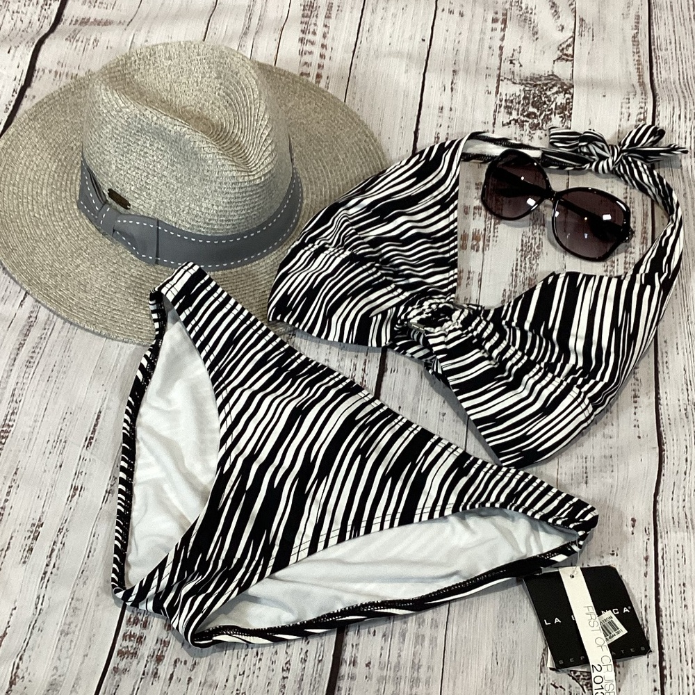 363. LaBlanca Black & White Halter Bikini Set NWT Size 10/12